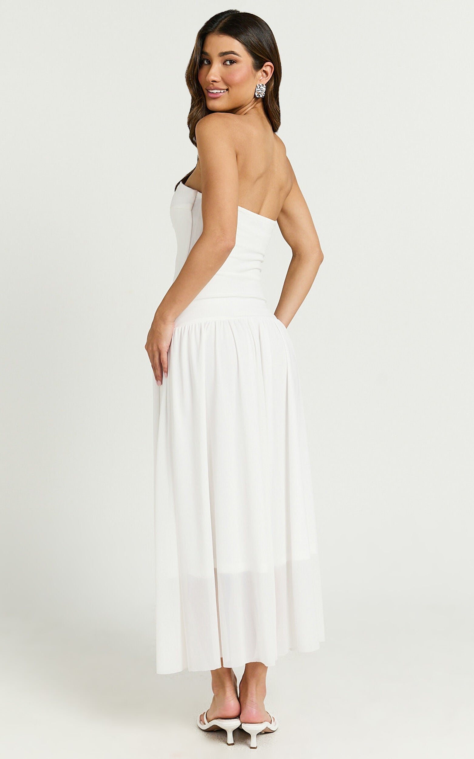 Cherie Midi Dress - Strapless Drop Waist Dress in Ivory