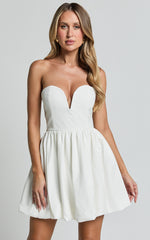 Alesia Mini Dress - Strapless Bubble Hem Dress in White