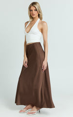 Amari Maxi Skirt - High Waisted Bias Cut Skirt in Chocolate