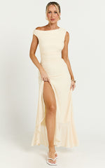 Judee Midi Dress - One Shoulder High Side Split Dress in Yellow