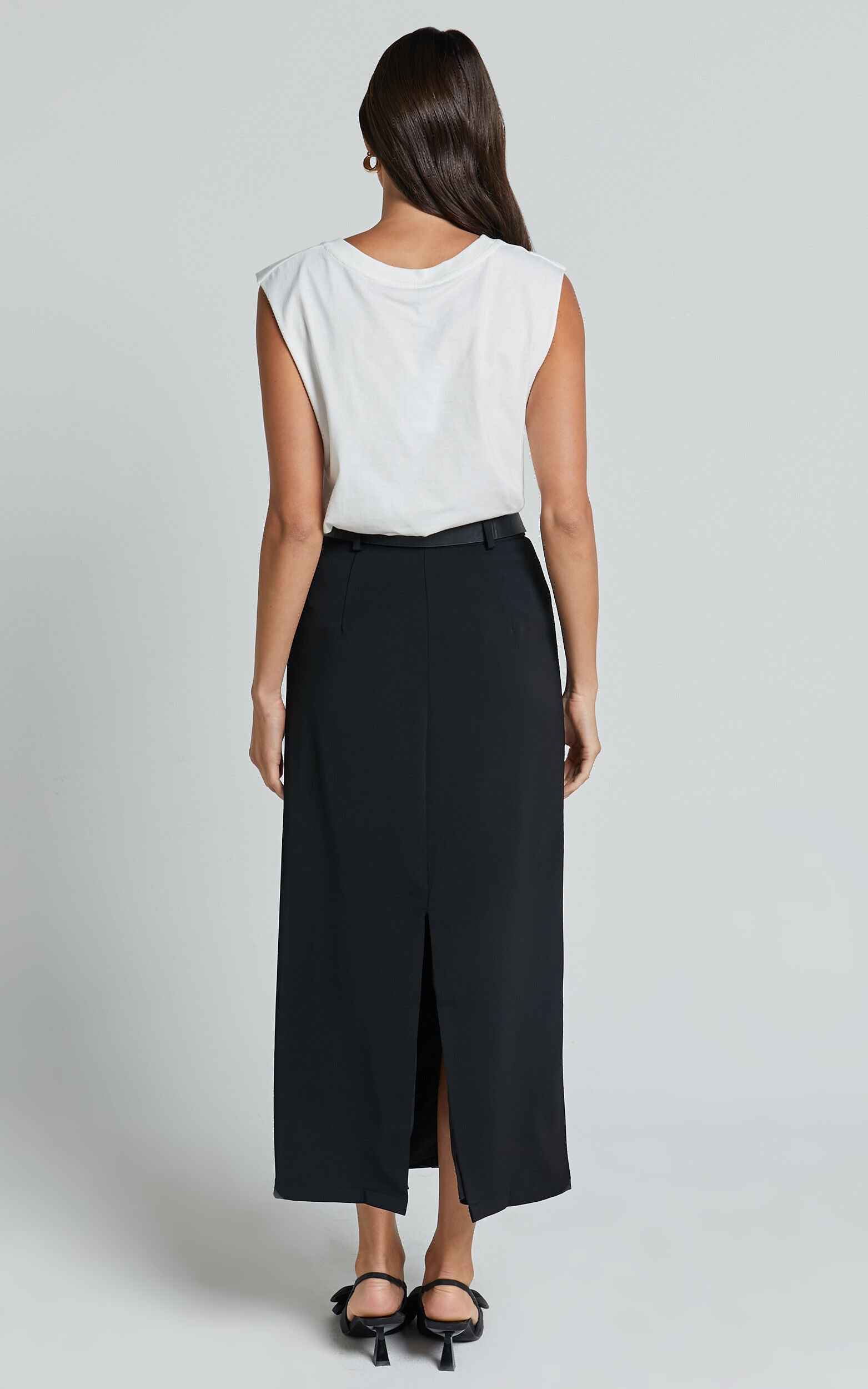Alanna Midi Skirt - High Waisted Back Split Pencil Skirt in Black