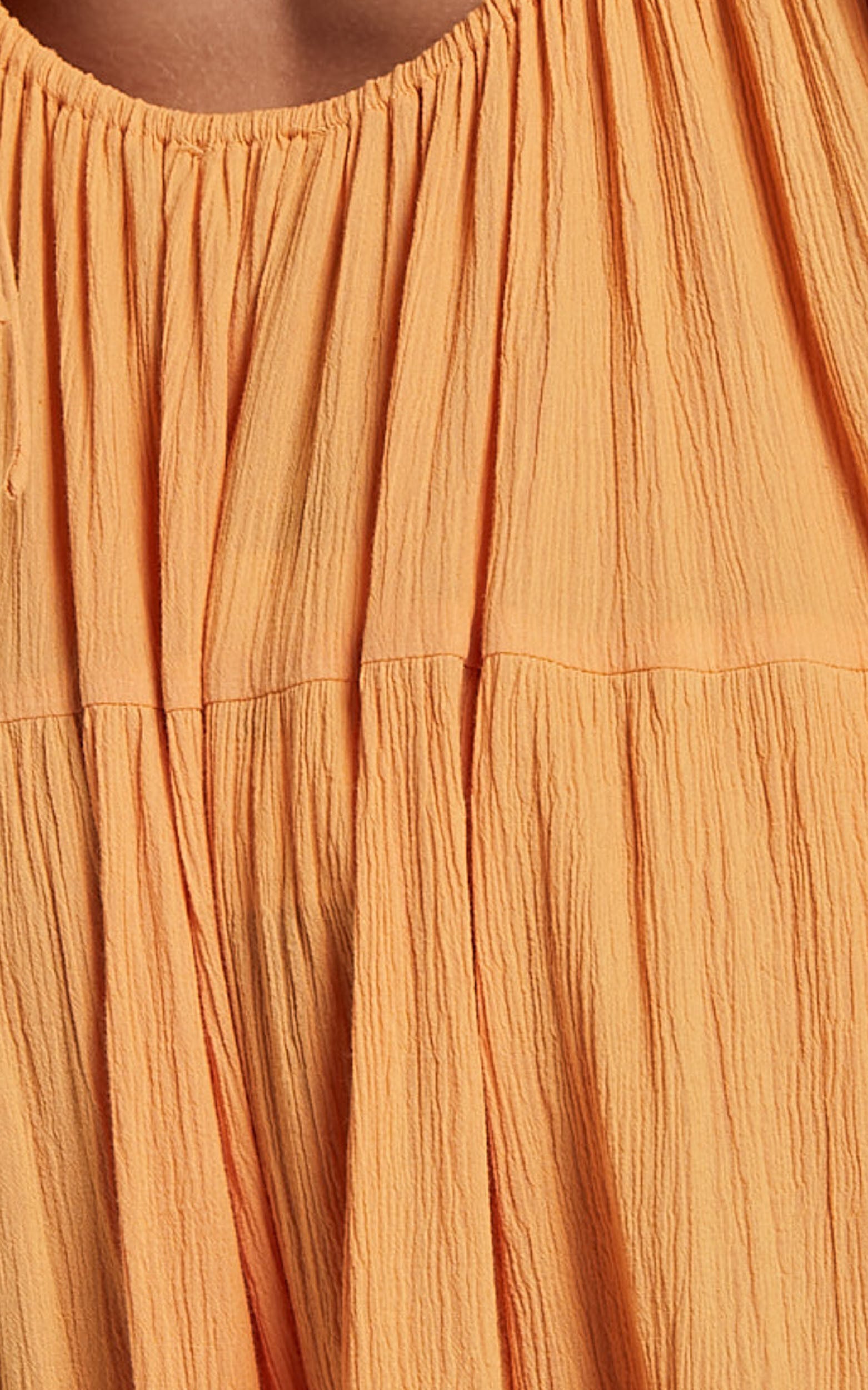 Chila Maxi Dress - Strappy Tie Front Low Back Tiered in Papaya Orange