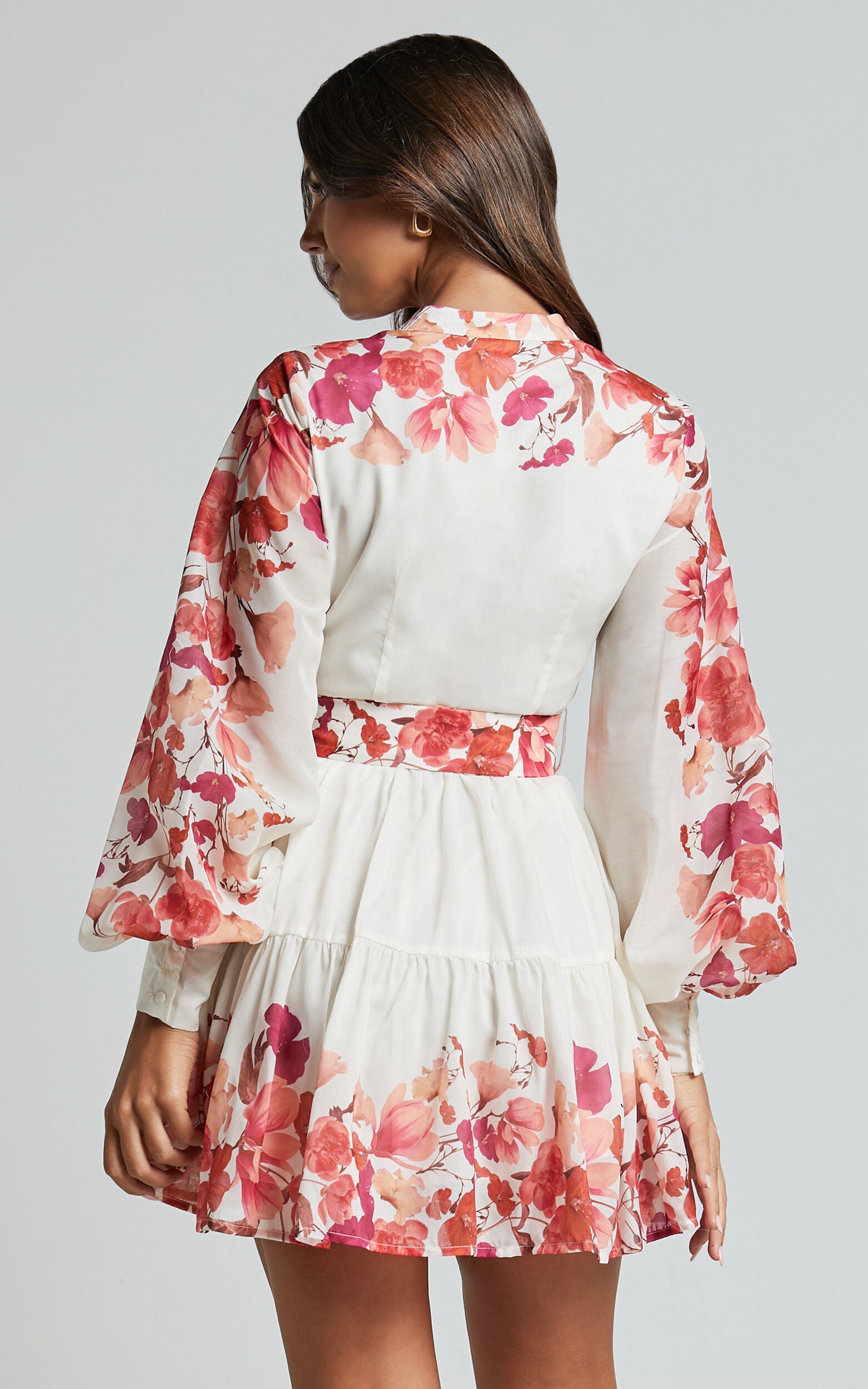 Becky Mini Dress - Long Bishop Sleeve Tiered Dress in Wildflower Print
