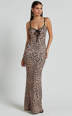 Isabel Midi Dress - Slip Dress With Key Hole Detail in Leopard