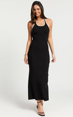 Vinny Midi Dress - Scoop Neck Bodycon Dress in Black