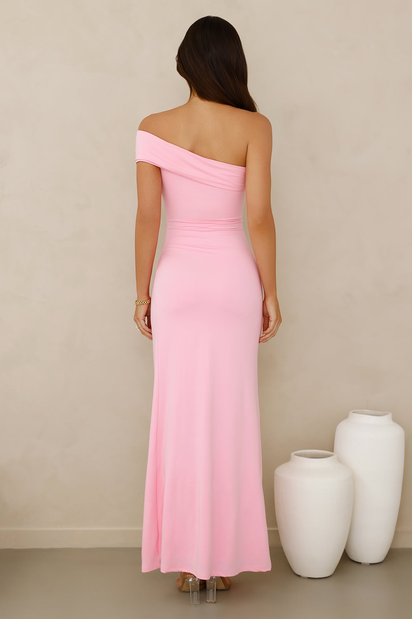Lavish Luxe Off Shoulder Maxi Dress Pink