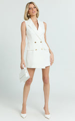 Jameela Playsuit - Tailored Double Breasted Blazer Playsuit in Off White