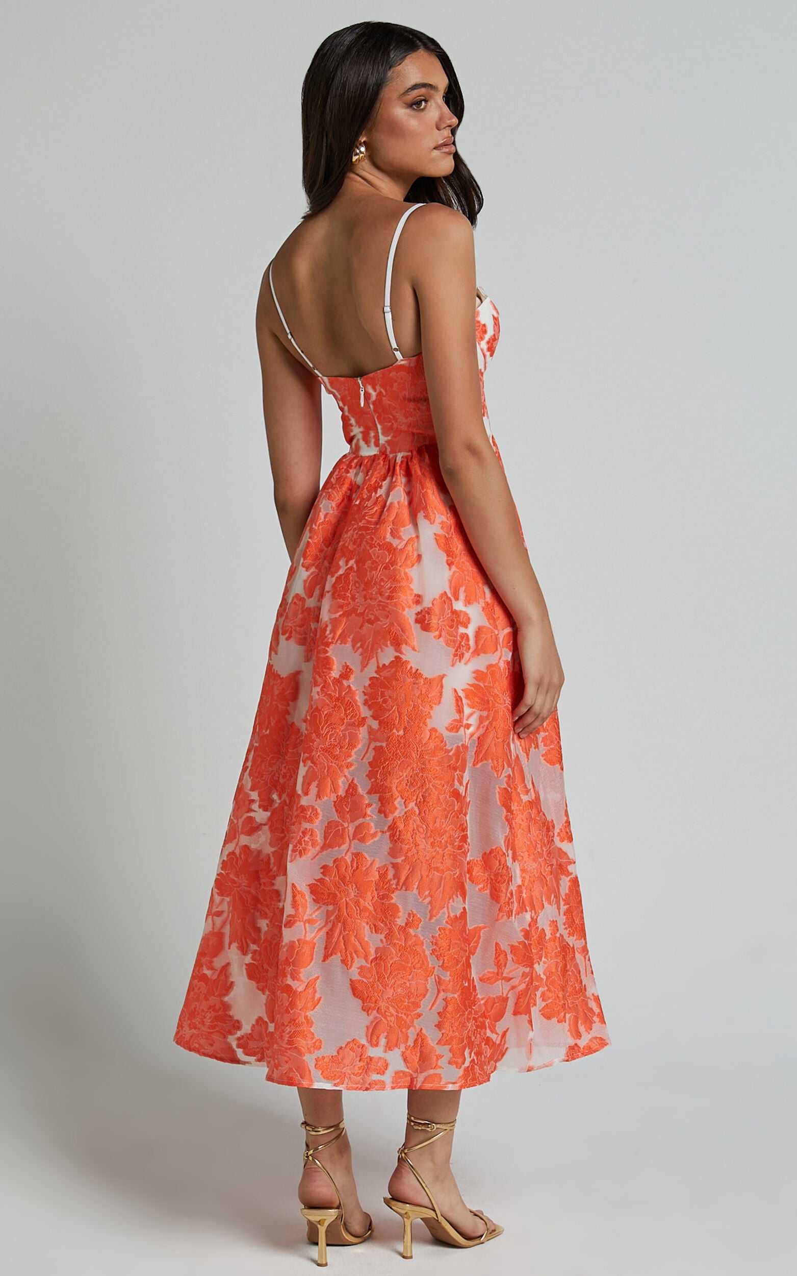 Brailey Midi Dress - Aline Corset Detail Dress in Orange