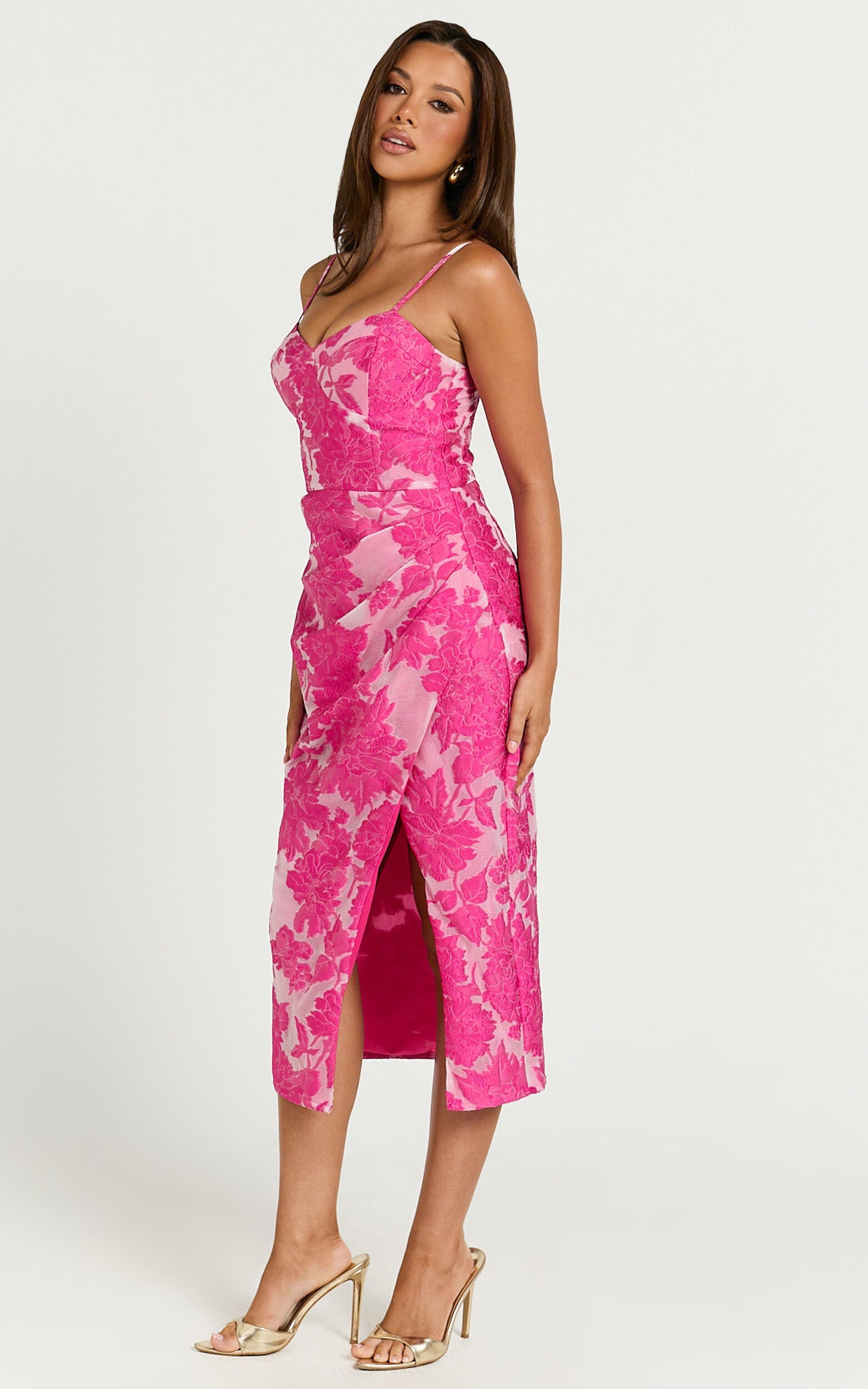 Alvera Midi Dress - Bustier Brailey Jacquard Midi Dress in Pink
