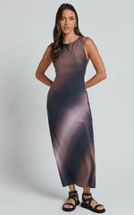 Nyssa Midi Dress - High Neck Satin Slip Dress in Dusk Ombre
