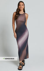 Nyssa Midi Dress - High Neck Satin Slip Dress in Dusk Ombre