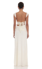 Open Back Bow Maxi Dress in White
