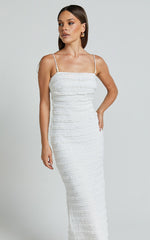 Alanna Midi Dress - Textured Midi Dress With Tie Straps in White
