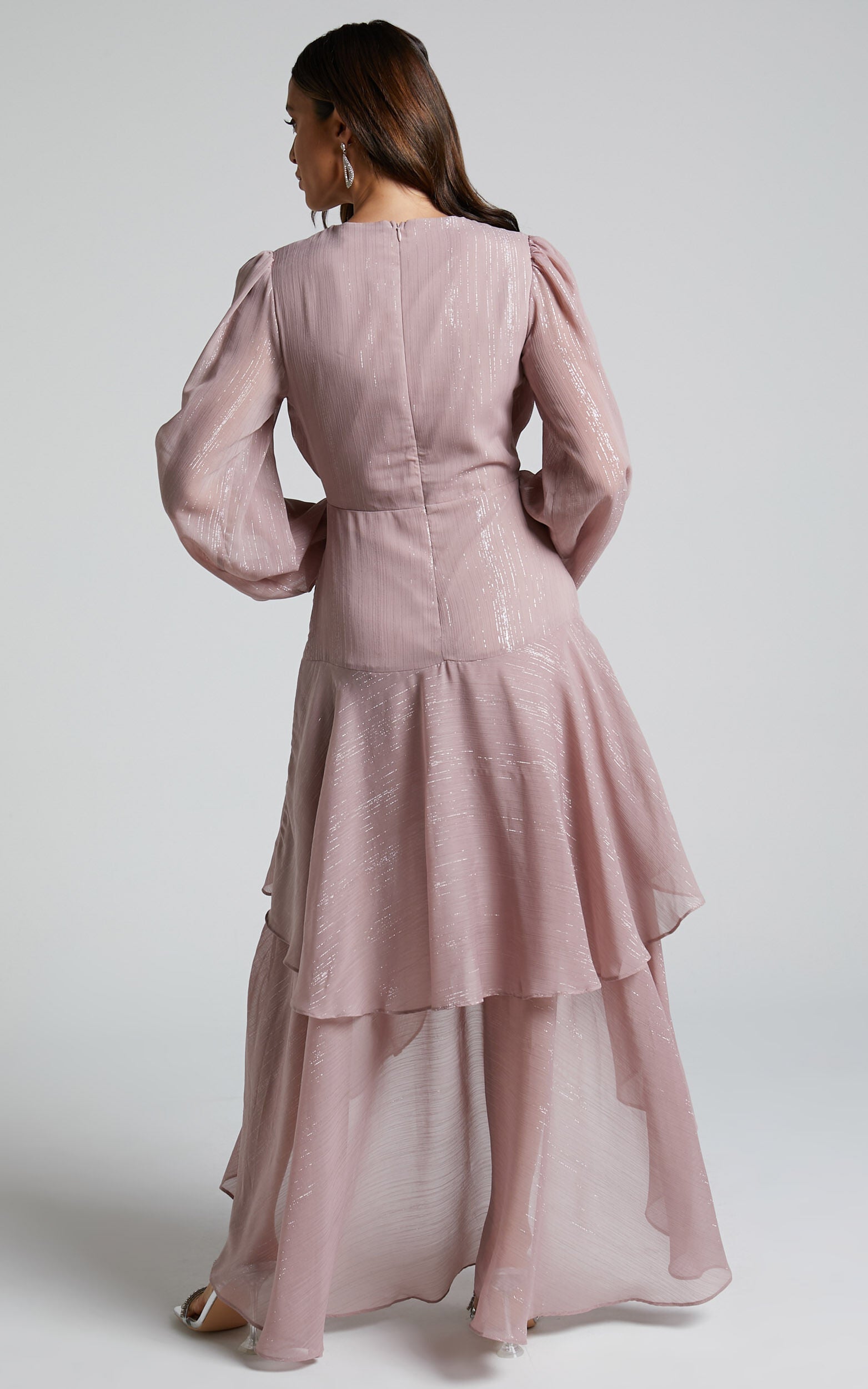 Claudita Midi Dress - Long Sleeve High Low Hem Dress in Dusty Rose