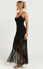 Chelly Midi Dress - Knitted Asymmetric Sheer Hem panel Dress in Black