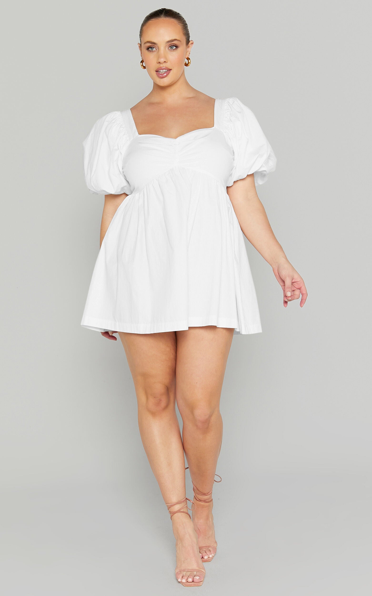 Vashti Mini Dress - Puff Sleeve Sweetheart Dress in Off White