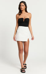 Mindy Mini Skirt - Linen Look A Line Side Split Skirt in White