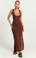Taylor Midi Dress - Crochet Knit Scoop Neck Dress in Chocolate