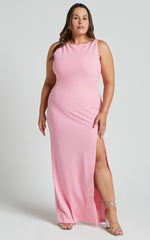 Indi Maxi Dress - Boat Neck Bodycon Dress in Pink