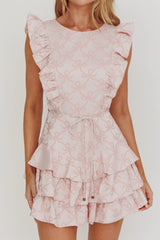 Weekend Muse Sleeveless Layered Frill Romper Pink