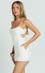 Lillith Mini Linen Dress - Scoop Neck Tie Back Dress in Off White