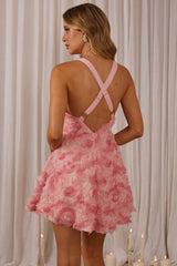 Lavalle Criss-Cross Embellished Mini Dress Pink