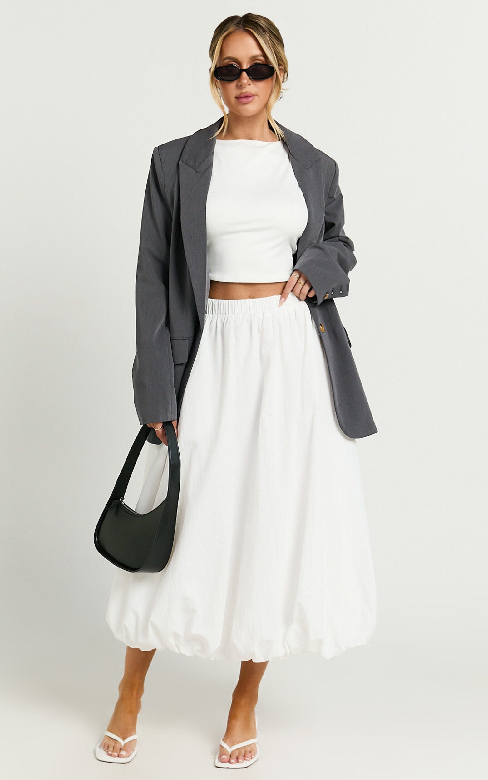 Abbey Midi Skirt - Bubble Hem Skirt in White