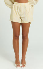 Chaemay Shorts - High Waisted A-Line Boxer Shorts in Lemon Stripe