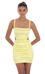 Satin Cutout Bodycon Dress in Yellow