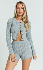Primrose Cardigan- Recycled Cable Knit Crop Cardigan in Grey