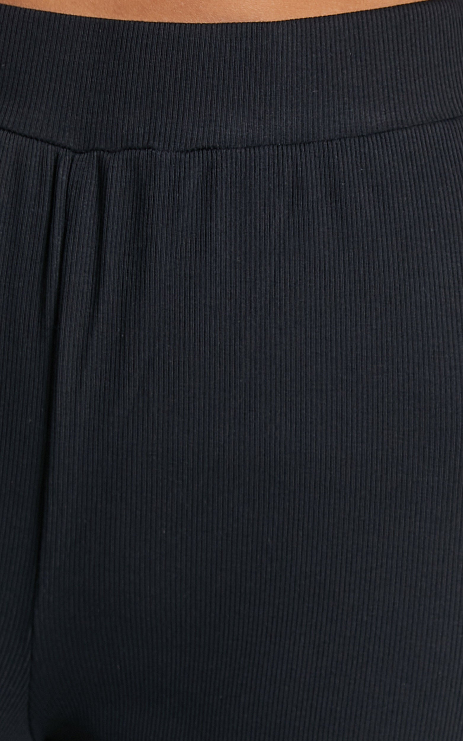 Amalthea Pants - High Waisted Jersey Rib Wide Leg Pants in Black