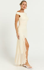 Judee Midi Dress - One Shoulder High Side Split Dress in Yellow