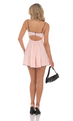 Scallop Trim Fit and Flare Dress in Pink