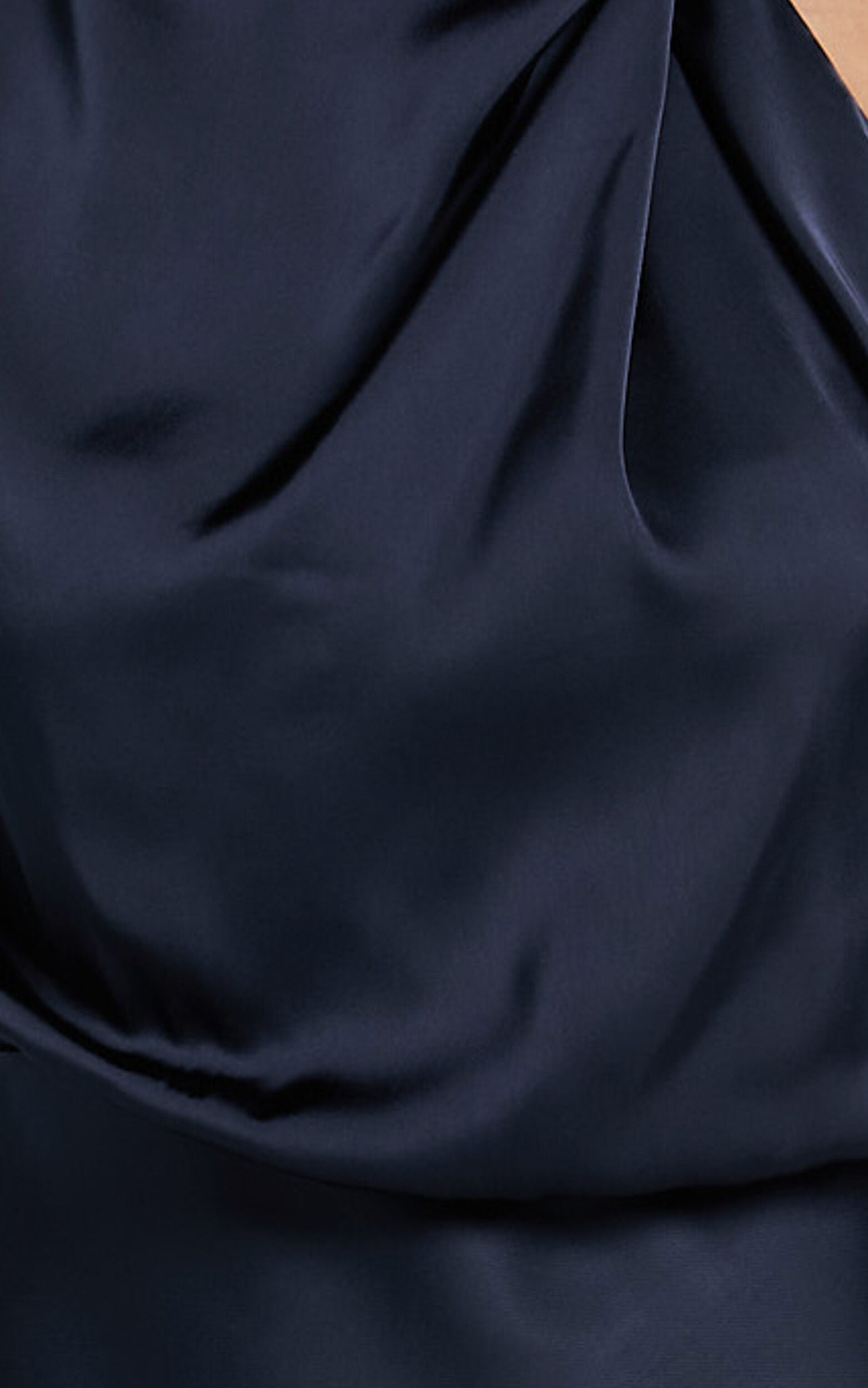 Minnie Midi Dress - Drape Neck Satin Slip Dress in Midnight Blue