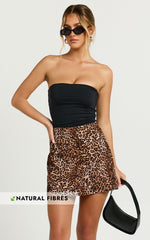 Laney Mini Linen Skirt - High Waist A Line Skirt in Leopard Print