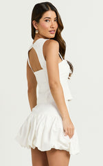 Abellina Top - Square Neck Open Back Button Down Fitted Top in White