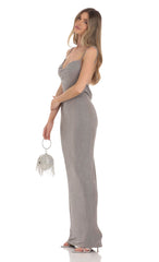 Draped Open Back Maxi Dress in Silver
