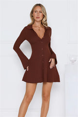 Autumn Luxe Long Sleeve Knit Dress Brown