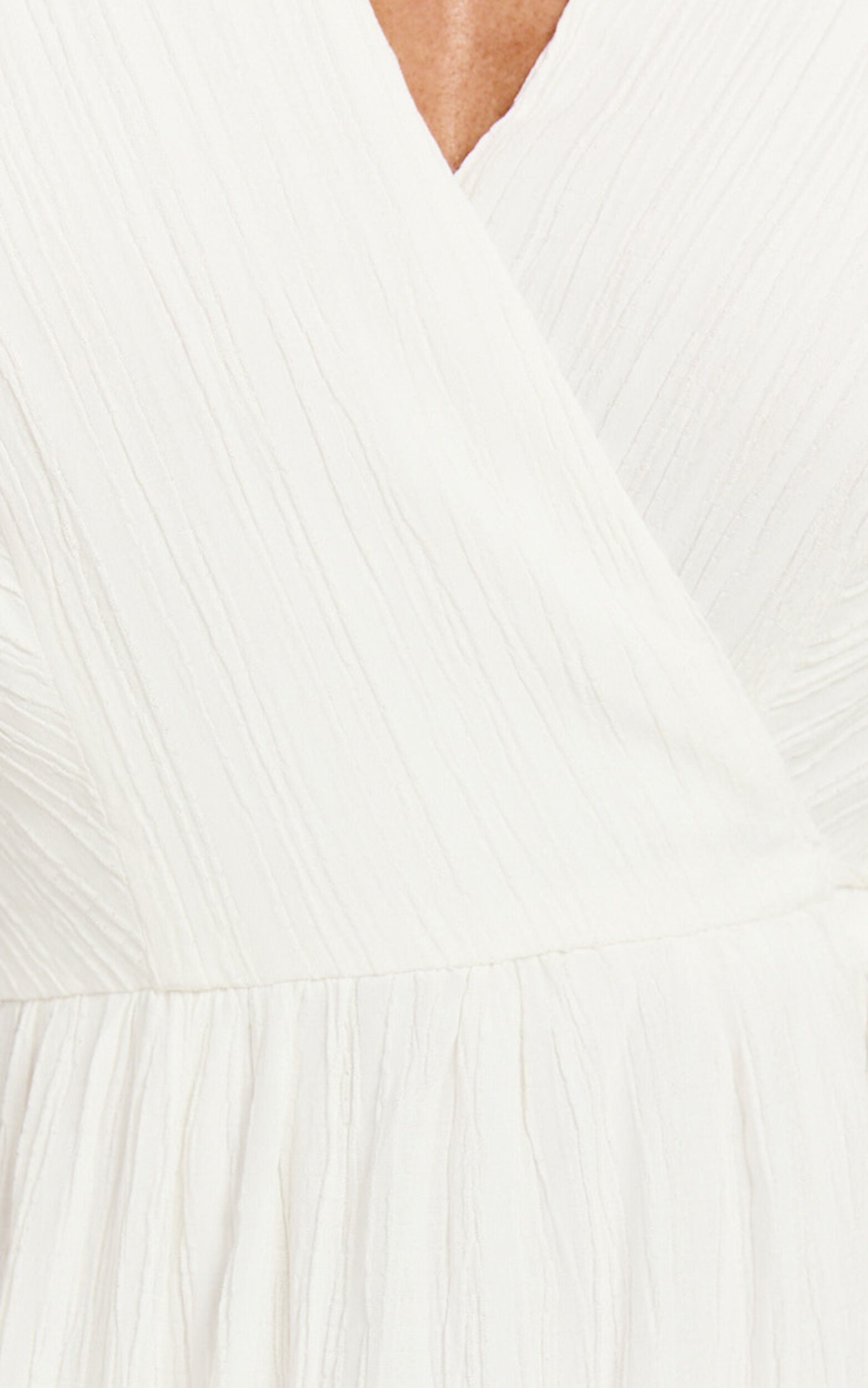 Junmae Midi Dress - Tiered Waffle Wrap Dress in Ivory
