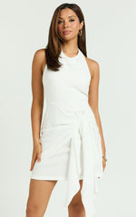 Aoife Mini Linen Dress - Sleeveless Scoop Neck Wrap Dress in White