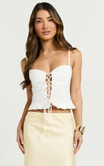 Nani Top - Lace Front Fitted Frill Hem Top in White