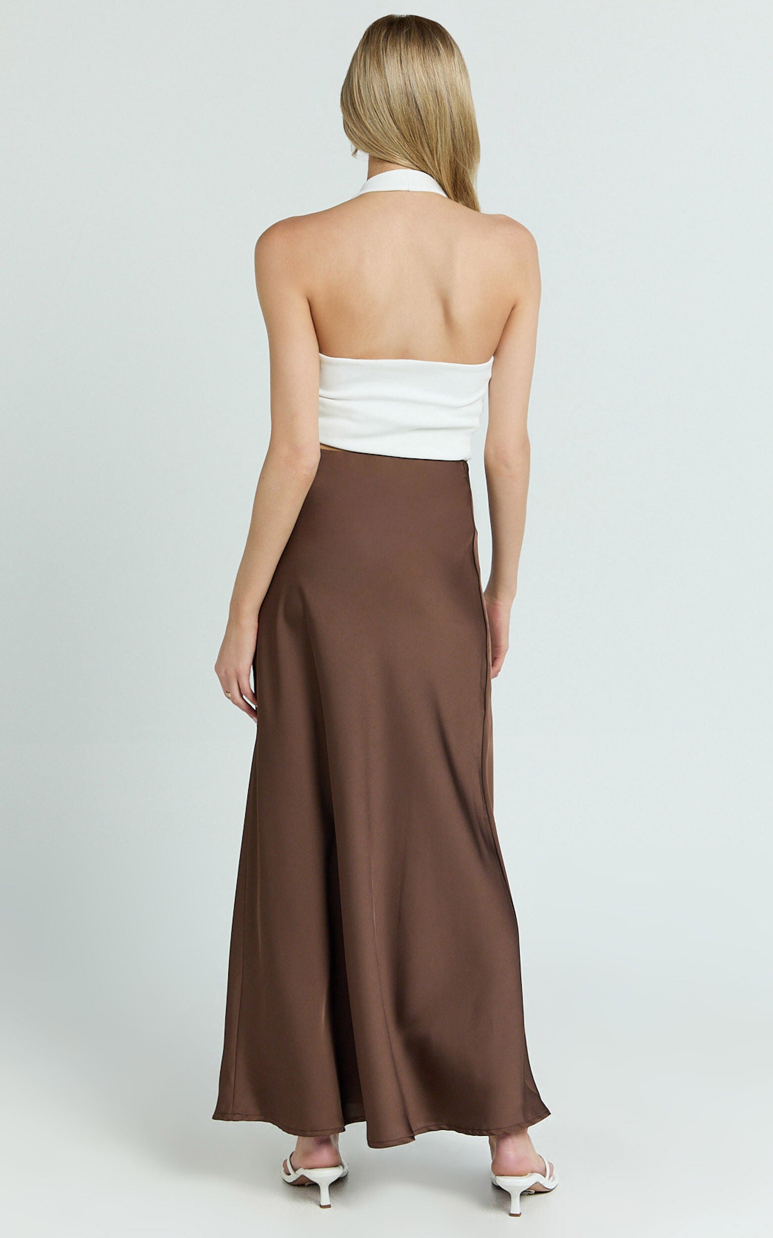 Amari Maxi Skirt - High Waisted Bias Cut Skirt in Chocolate