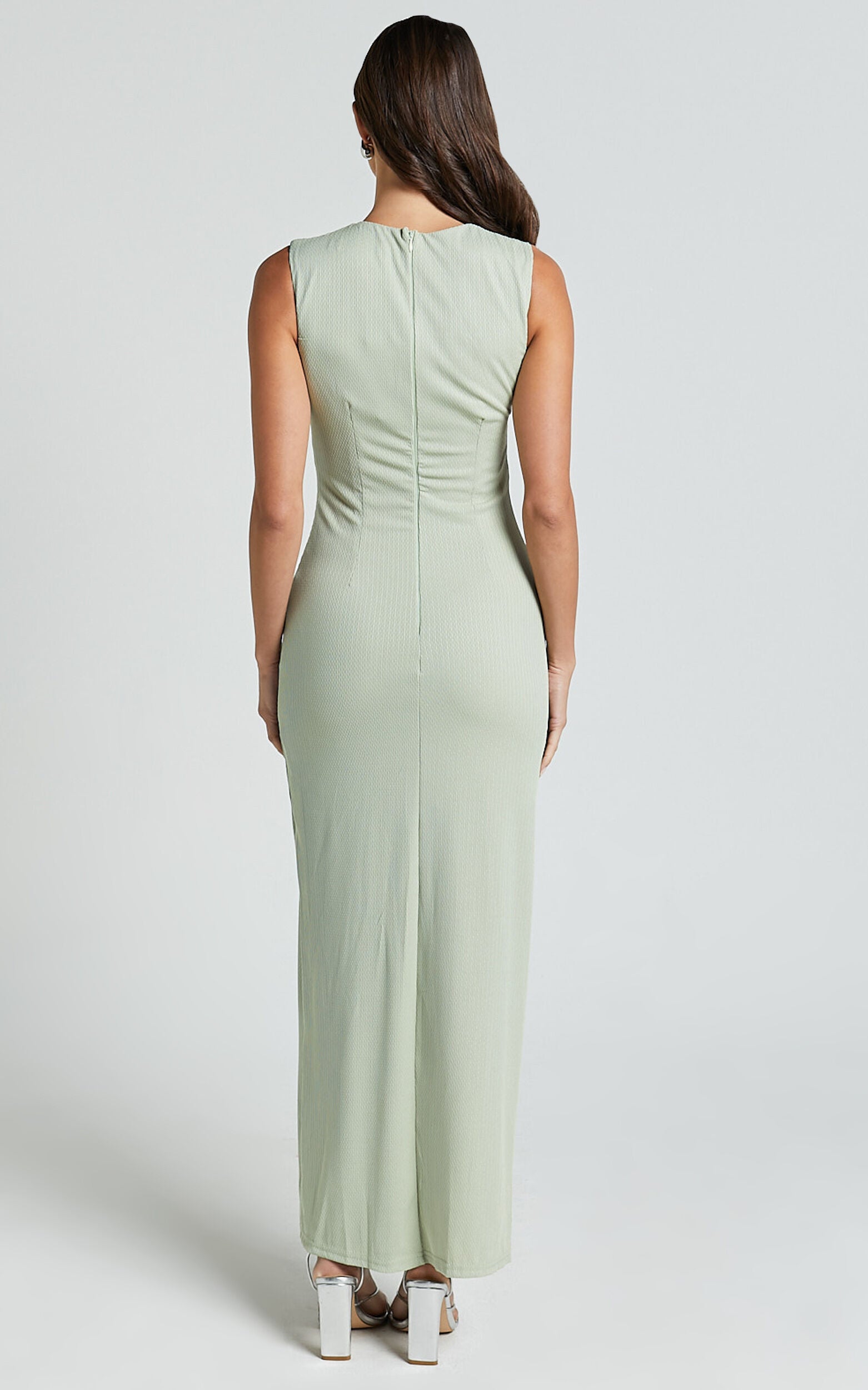 Andy Midi Dress - Asymmetrical Cap Sleeve High Slit Slip Dress in Sage