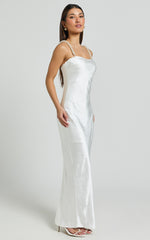 Beth Midi Dress - Pearl Detail Strap Straight Neck Slip Dress in White
