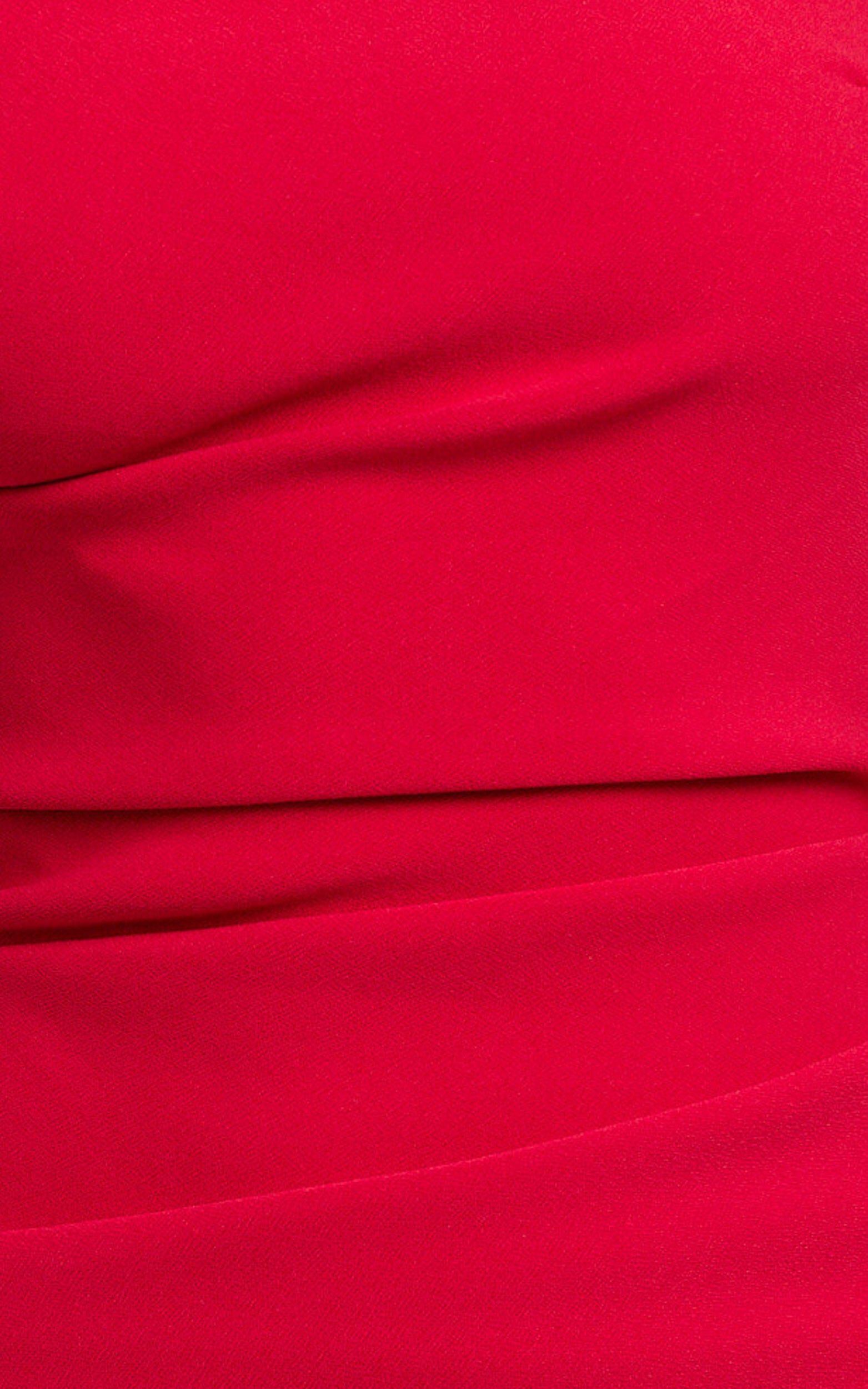 Yolanda Mini Dress - One Shoulder Asymmetric Draped Bodycon Dress in Red
