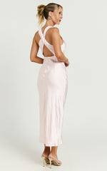 Aluna Midi Dress - High Neck Cross Back Satin Slip Dress in Soft Pink