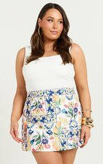 Janice Mini Skirt - High Waisted A-line Skirt in Positano Print