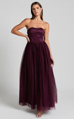 Gemma Maxi Dress - Strapless Sweetheart Tulle Fit & Flare in Aubergine