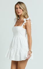 Miles Mini Dress - Ruffle Sleeve Tiered Dress in White