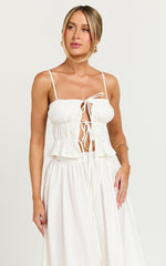 Preston Top - Ruched Tie Front Camisole Top in White